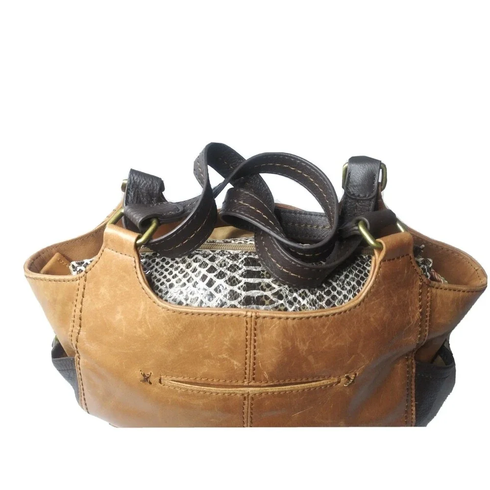 The Sak Kendra Glazed Leather Handbag Brown Satchel Shoulder Tote Purse.